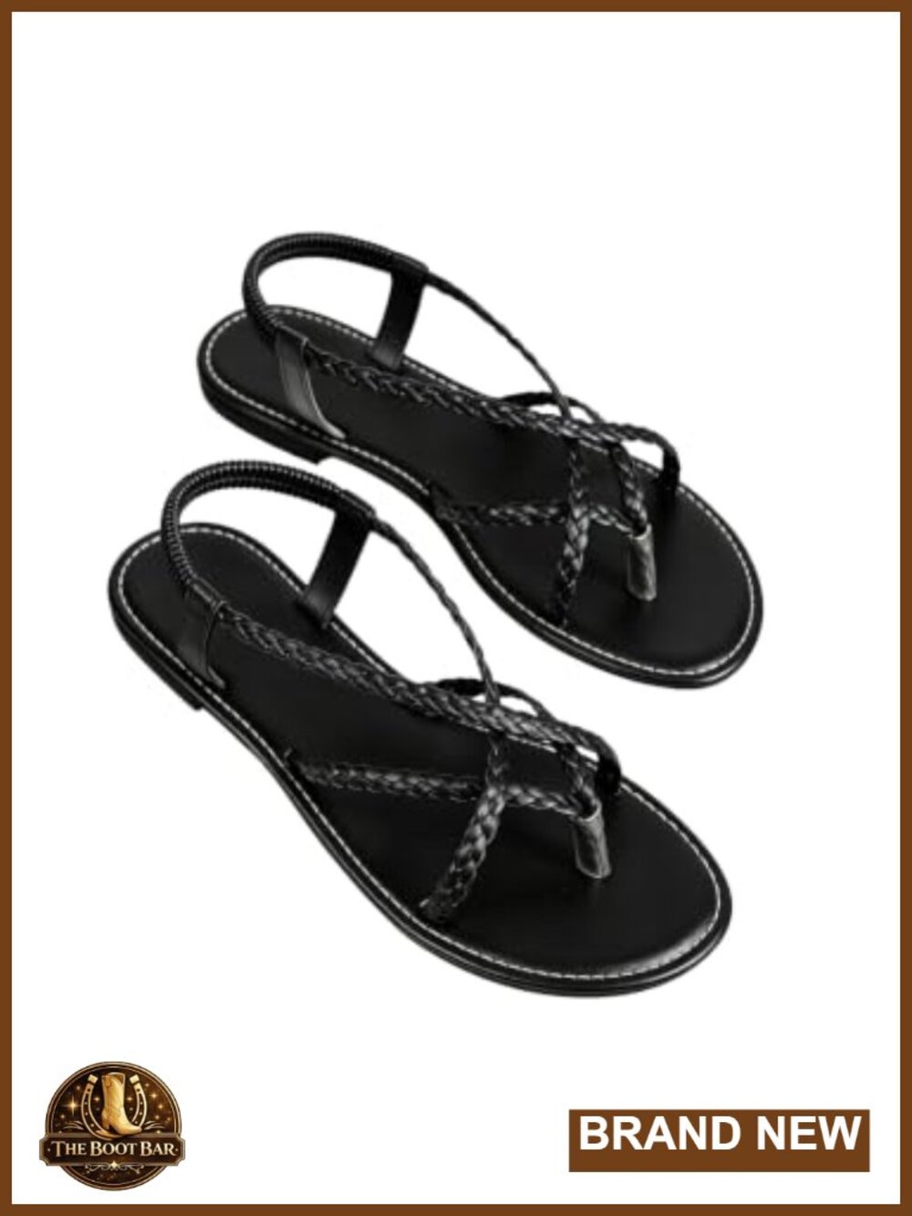 Faux Leather Flat Thong Sandals with Strappy Ankle Strap for Casual Beach Wear